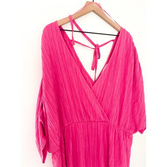 NWT Eloquii Pink Maxi Dress Plus Size 26 28 Dolman Sleeve Wrap Bodice - Picture 9 of 16